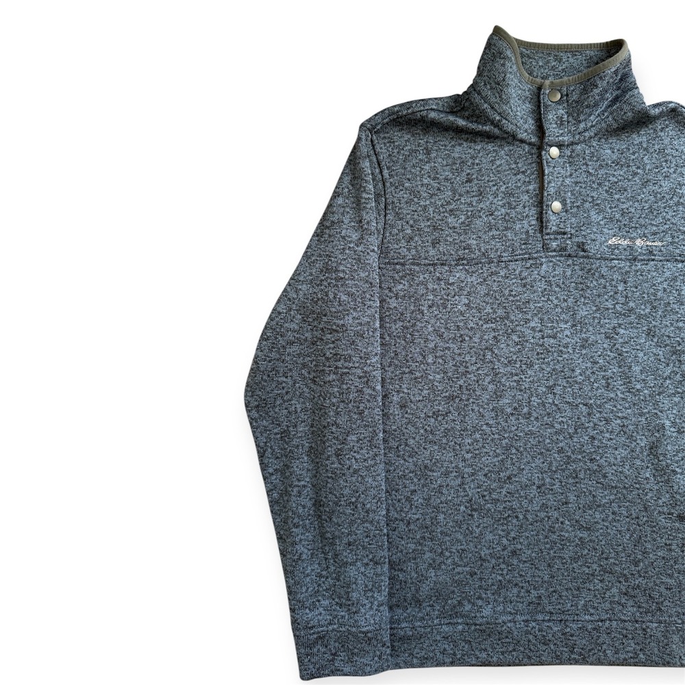 Eddie Bauer Sweater Mock Neck Mens L Blue Marled Fleece Quarter Snap Pullover - Picture 3 of 8